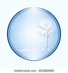 Winter landscape gentle - round icon - blue background - vector. New Year Christmas.