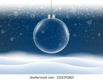 Winter Landscape With Glass Ball With Gradient Mesh, Vector Illustration