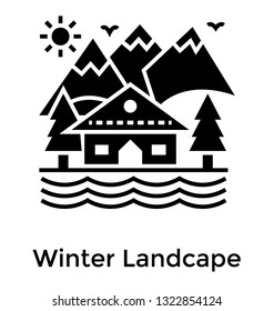 Winter landscape glyph icon 