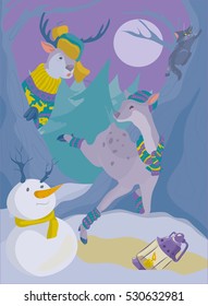 Winter landscape - a great background for a Christmas card. The composition has a few plans. For your convenience, each significant element is in a separate layer