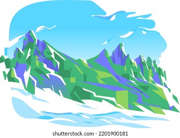 Winter Landscape Of Green Mountains