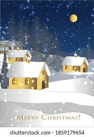 Winter landscape greeting card merry christmas