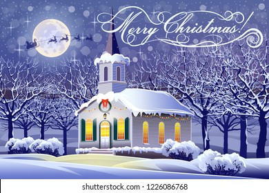 Winter landscape. Handmade drawing vector illustration. Christmas or new year card. All objects are grouped and divided into layers.