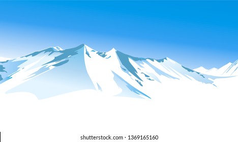 Winter landscape with high mountains