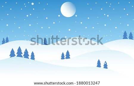 Winter landscape highlands with the moon and snowing, pine tree
