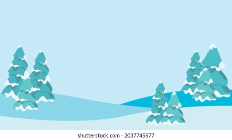 Winter landscape with hills and snowy trees in the foreground. Winter Christmas background. Vector illustration.