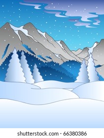 Winter landscape with hills - vector illustration.
