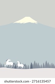 Paisagem de inverno com cavalos correndo por prados nevados