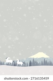 Paisagem de inverno com cavalos correndo por prados nevados