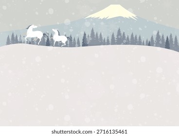 Paisagem de inverno com cavalos correndo por prados nevados