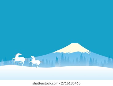 Paisagem de inverno com cavalos correndo por prados nevados