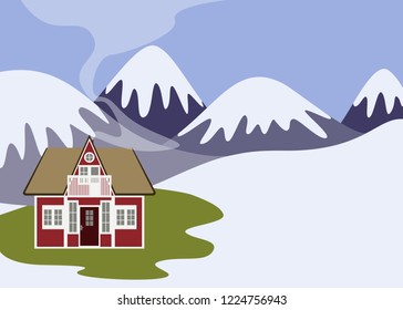 Winter landscape with house