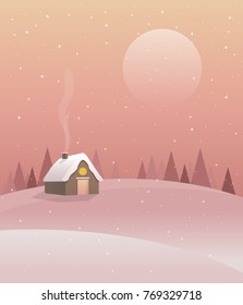 Winter landscape with house and snow.