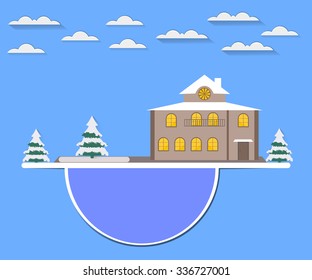 Winter landscape. House in the snow. Vector illustration in a flat style.