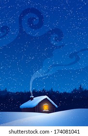 Winter landscape with house. Vector illustration.