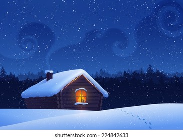 Winter landscape with house. Vector illustration.