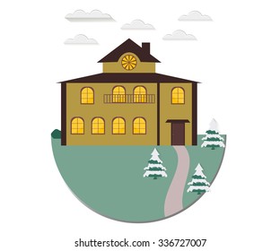 Winter landscape. House. Vector illustration in a flat style.