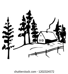 winter landscape clipart black and white