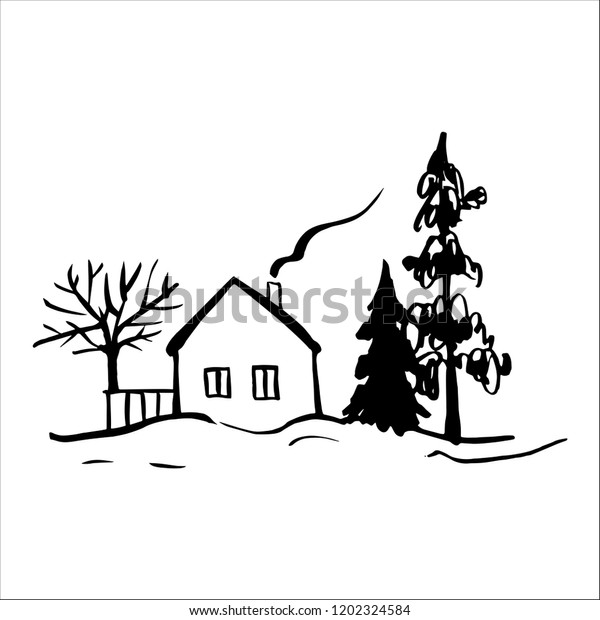 winter landscape clipart black and white