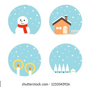 Winter landscape and icon illustration set