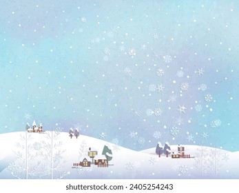 Winter landscape illustration with falling snow