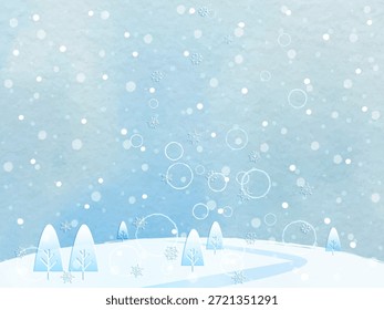 Winter landscape illustration with falling snow
