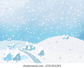 Winter landscape illustration with falling snow