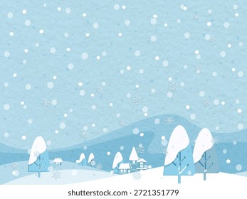 Winter landscape illustration with falling snow