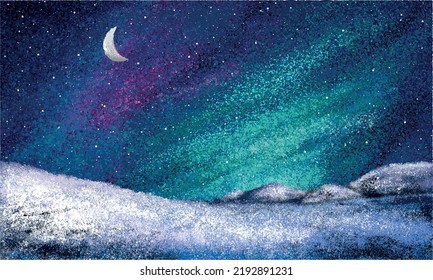 winter landscape illustration with night sky