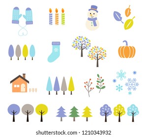 Winter landscape illustration set