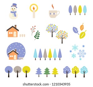 Winter landscape illustration set