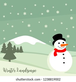 winter landscape illustration, snow forest, mountain background