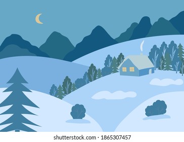 Winter Landscape illustration. Wallpaper, greeting, vector design.