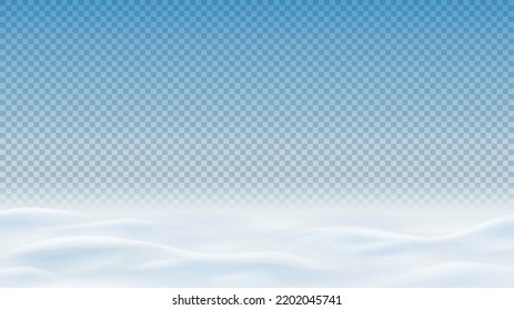 Winterlandschaft einzeln auf karriertem Hintergrund. Realistische Textur des Winterschnees mit Schneeflocken. 3D Vektorgrafik mit gefrorenen Hügeln bedeckt Schnee. Winterwüste.