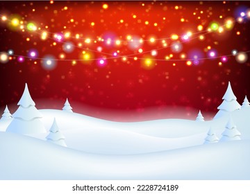 Winterlandschaft mit heller Gartenanlage mit strahlendem Mesh, Vektorgrafik
