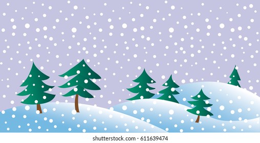 winter landscape, light snow falls from the sky.