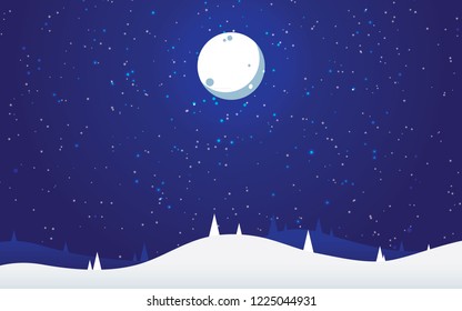 Winter landscape with light stars. Shiny background vector.