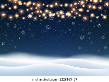 Winter Landscape With Lights Garland Vector Illustration
