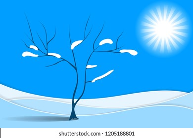 Winter landscape with a lonely tree. Vector illustration EPS10