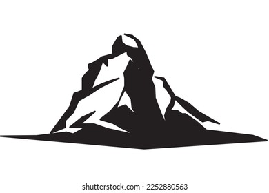 Winter landscape - Matterhorn mountain silhouette in an alpine river. Vector illustration of mount matterhorn for icon, symbol, logo and poster. Winter travel in the mountains Alpine.