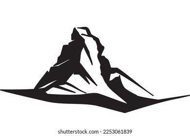 Paisaje invernal - Silueta de montaña Matterhorn en un río alpino. Ilustración vectorial del matterhorn de montaje para símbolo, icono, logotipo y afiche. Viaje en invierno por las montañas alpinas.