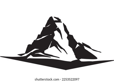 Winter landscape Matterhorn Mountain silhouette in an alpine river in firs snow. Vector illustration of mount matterhorn for icon, symbol, logo and poster. Winter travel in the mountains Alpine.