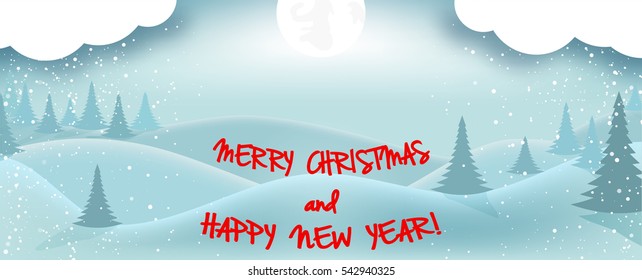 Winter landscape. Merry Christmas and Happy New Year. Vector illustration.
