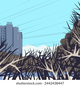 Winter landscape. A modern city. Paper application. Vector