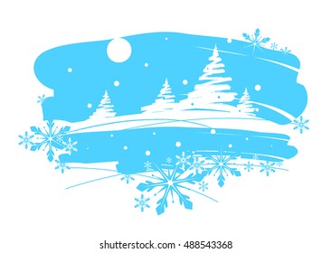 Winter landscape monochrome stylized graphics. Vector illustration