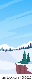 Winter Landscape Mountain Forest Sky Woods Flat Design Vector Illustration