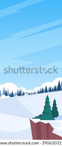 Winter Landscape Mountain Forest Sky Woods Flat Design Vector Illustration