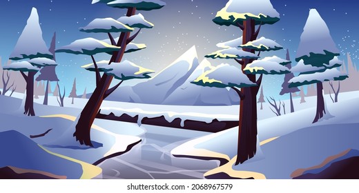 Paisaje invernal con paisaje de los bosques de los ríos montañosos