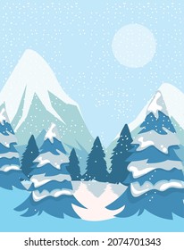 winter landscape with mountain scene