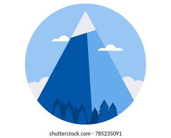 Winter landscape with mountain, snow-capped peaks flat style. Vector illustration